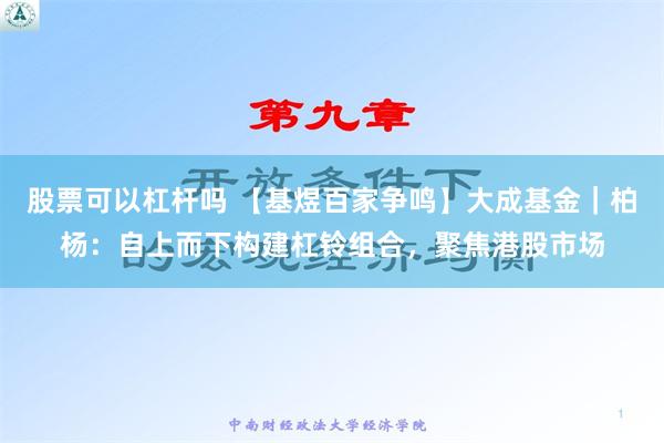 股票可以杠杆吗 【基煜百家争鸣】大成基金｜柏杨：自上而下构建杠铃组合，聚焦港股市场