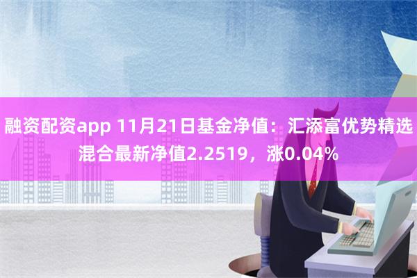 融资配资app 11月21日基金净值：汇添富优势精选混合最新净值2.2519，涨0.04%