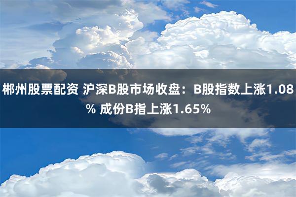 郴州股票配资 沪深B股市场收盘：B股指数上涨1.08% 成份B指上涨1.65%